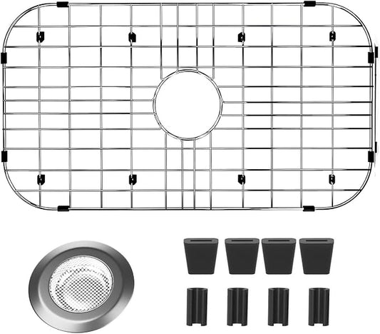 26"x14" Sink Protectors for Kitchen Sink with Sink Strainer | Rust Resistant Stainless Steel Kitchen Sink Grid and Sink Protectors, Sink Rack for Bottom of Sink with Sink Strainers