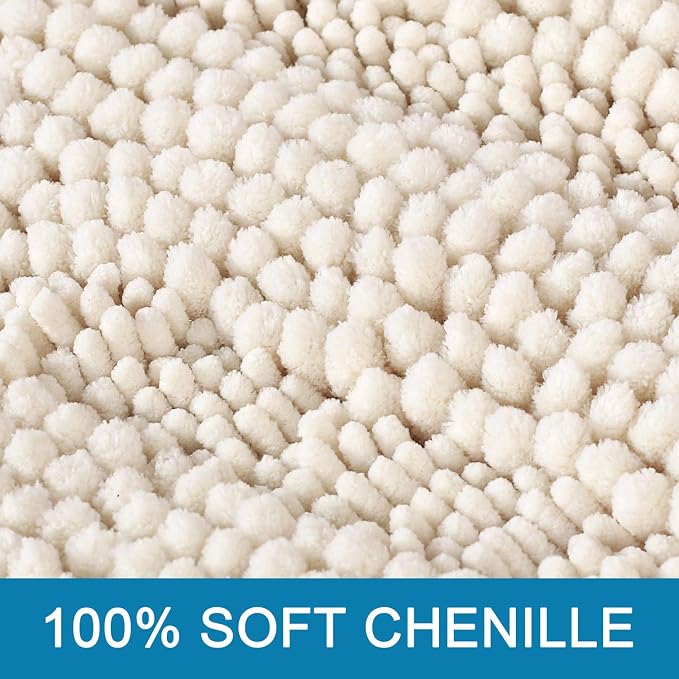 H.VERSAILTEX Bath Mats for Bathroom Non Slip Extra Thick Chenille Striped Bath Rug 24" x 36" Absorbent Non Skid Fluffy Soft Shaggy Rugs Washable Dry Fast Plush Mats for Indoor, Bath Room, Tub - Ivory