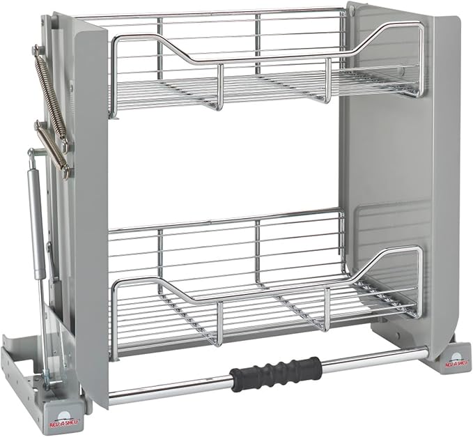 Rev-A-Shelf 24" Pull Down Heavy Duty Shelf Organizer for Tall Kitchen/ Bathroom Cabinets, Dual Tier Wall Mounted Pantry Storage, Chrome, 5PD-24CRN | Dual Tier Wall Mounted Pantry Storage for Tall Kitchen/Bathroom Cabinets, 5PD-24CRN