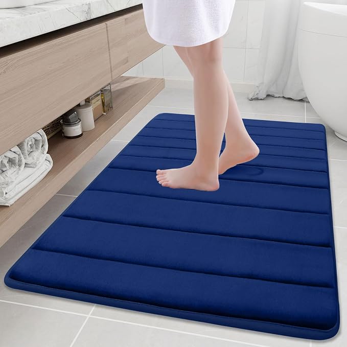 Buganda Memory Foam Bath Mat 40 x 32, Ultra Soft Absorbent Bathroom Rugs | Navy Blue, Machine Washable Quick Dry Bath Mats for Bathroom Floor, Shower and Tub, Home Decor Accessories