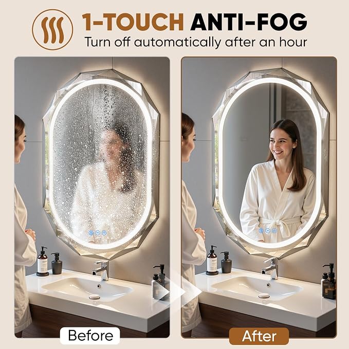 30"x36" Oval LED Bathroom Vanity Mirror, Backlit Anti-Fog Frameless | Beveled Edge, Dimmable 3 Colors, Memory Function, HD Shatterproof Tempered Glass, Lighted Mirror for Wall