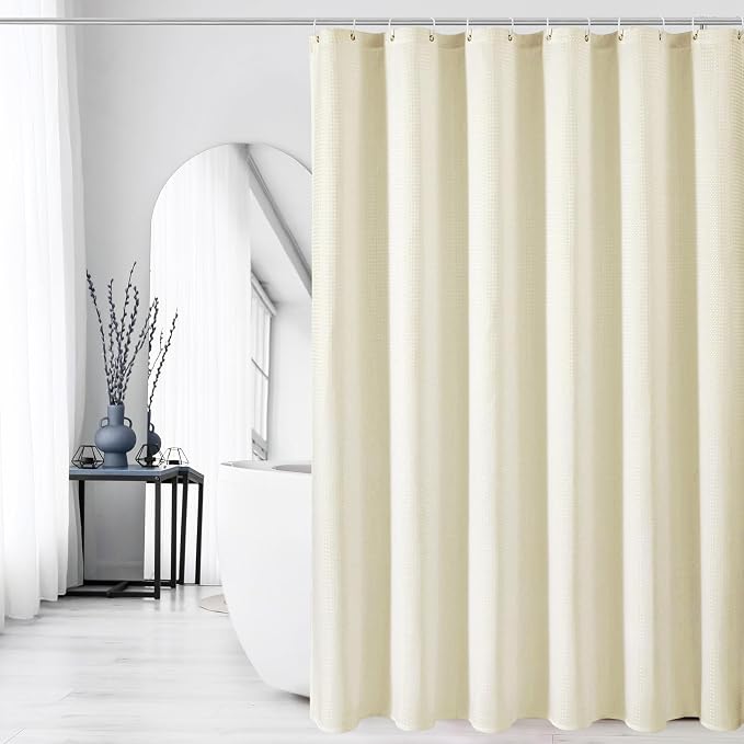 Small Stall 230GSM Ivory Shower Curtain, 36 x 72 | 230GSM Narrow Half Fabric Shower Curtain for Bathroom, Water Repellent, Machine Washable