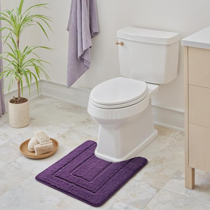 GRANNY SAYS Purple U Shaped Toilet Rug 20" x 24", Non-Slip Bath Mat | Soft microfiber, TPR backing, absorbs water quickly, machine washable, fits around most standard toilet bases