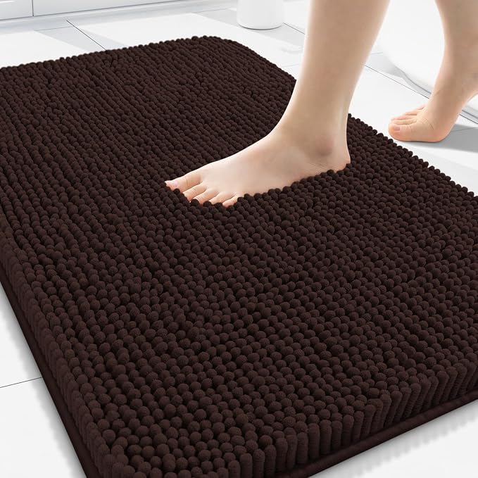 Arotive Bathroom Rugs 30x20, Soft Absorbent Shaggy Chenille Bath Rugs | Brown, Machine Washable Rubber Backing Bath Mats for Bathroom Floor Tub and Shower Home Decor Accessories