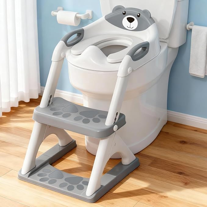 Potty Training Toilet for Toddlers, 2-in-1 Potty Training seat, Anti-Slip | SKYROKU, Fits Round & Elongated Toilets, 6 Heights, Splash Guard, Foldable, Holds 200+ lbs, Step Stool, Dishwasher Cushion
