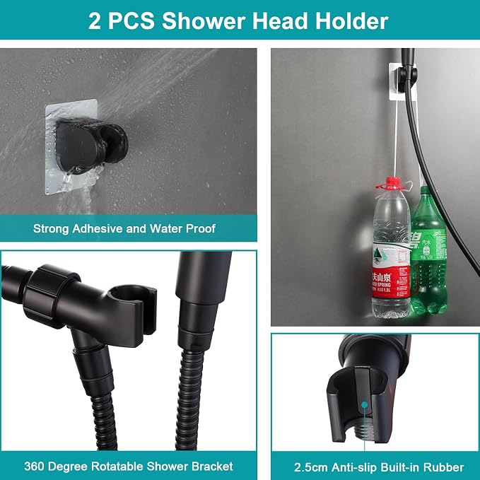GwernKB Handheld Shower Head with On Off Switch,8-mode High Pressure Shower Wand with Long Hose and Bracket Extra Adhesive Holder for Lower Mount,Built-in Power Wash to Clean Tub,Tile & Pets,Black…
