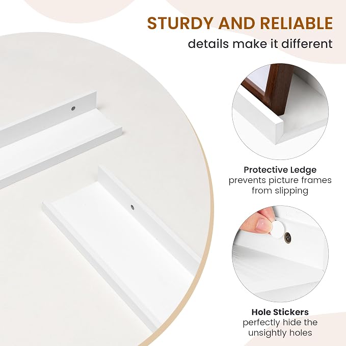 Picture Ledge Shelf, Floating Shelves for Wall Decor Storage Set of 6, 48 inch Floating Wall Mounted Shelves, Shelves with Lip for Living Room, Bedroom, Nursery, Bathroom, Kitchen, White