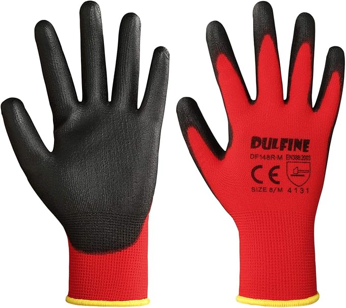 DULFINE Safety Work Gloves for Men & Women, PU Coated Seamless Knit Grip | Smooth Grip on Palm & Fingers, Ideal for Light General Duty Work, Gardening, Landscaping, Construction, Mechanic, Warehouse