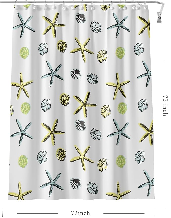 TIKABC Shower Curtain Liner, 4G PEVA Starfish Shower Liner, Plastic Waterproof Shower Curtains, 72x72 inch with Grommet Holes 3 Magnetic Weights