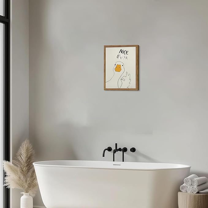 Framed Funny Duck Bathroom Wall Art, Humorous Canvas Wall Decor Painting, Minimalist Farmhouse Cute Goose Animal Print Posters Pictures for Bathroom Restroom 12x16 Inch