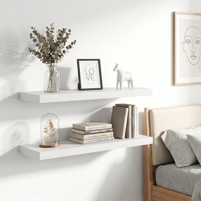 Vivelove 36 Inch Floating Shelves Wall Mounted for Display, 6.5 Deep Duty Shelves with Invisible Brackets for Living Room,Bedroom,Kitchen, Bathroom Storage & Decor,36" Wx6.5 Dx1.4 H - White
