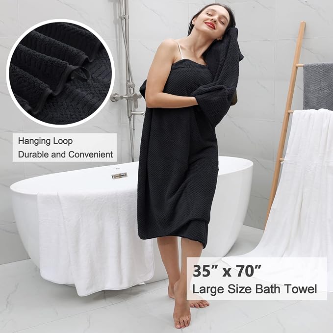 4 Pcs Black Large Bath Sheets 35"x70" Extra Large Bath Towels Oversized Jumbo Towel Set Soft Highly Absorbent Bathroom Towels Quick Dry Beach Chair Towels for Hotel and Spa