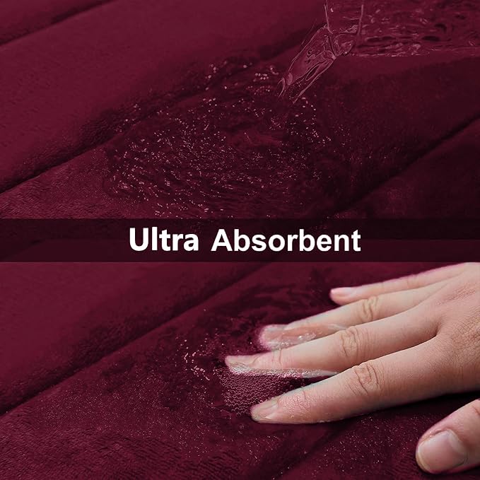 Buganda Memory Foam Bath Mat 47 x 17, Ultra Soft Absorbent Bathroom Rugs | Burgundy, Machine Washable Quick Dry Bath Mats for Bathroom Floor, Shower and Tub, Home Decor Accessories