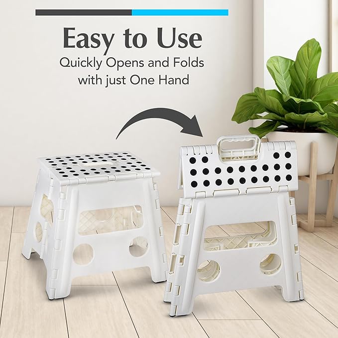 Handy Laundry Folding Step Stool 13 Inch, White, Non-Slip Holds 300 lbs | 13 Inch, White, Foldable Collapsible Step Stool, Non-Slip, Holds 300 lbs, Kitchen Bathroom Bedroom, Adults