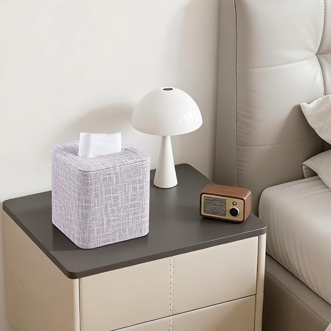 PU Leather Tissue Box Cover Square Tissue Box Holder, Mauve | Magnetic Closure, Rounded Edges, Fits All Standard Cube Tissue Boxes, Decorative Tissue Holder for Living Room Bedroom Office
