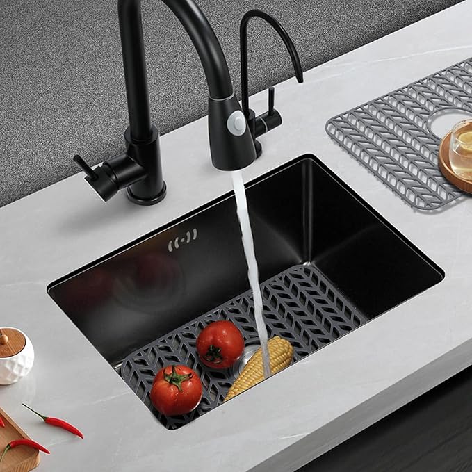 Sink Protectors for Kitchen Sink 18.2"x12.5" Center Drain Sink Mat | Various sizes and styles,Protector for sinks and dish,Withstand to 500F,Food-grade silicone ,raised feet,Dishwasher Washing