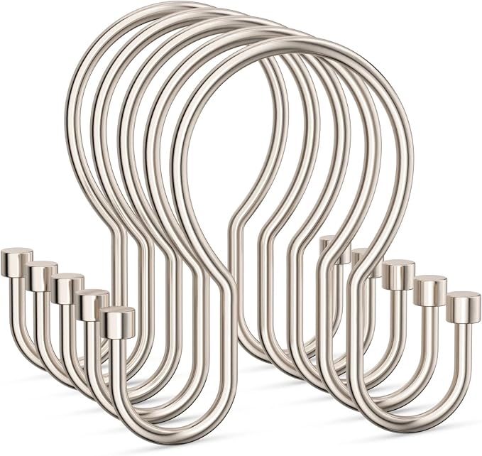 24 Pack Shower Curtain Hooks, Simple Shower Curtain Rings, Sturdy Shower Curtain Hangers, Double Hook Shower Curtain Hooks, Smooth Gliding Metal Shower Hooks for Shower Curtain, Nickel
