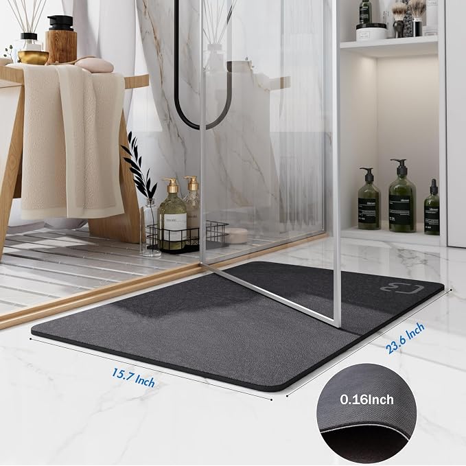 RUERYA Dark Grey Bathroom Rugs Stone Bath Mats for Bathroom,15.7"x23.6" | Non Slip Rubber Backed Quick Dry Super Absorbent Diatomaceous Earth Bath Mat Low Pile Thin Diatomite Bathroom Mat for Floors