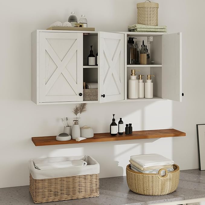 YOURLITE Laundry Cabinet, Medicine Cabinet, Bathroom Kitchen Storage Wall Mounted Farmhouse Organizer with Shelves Over Toilet, 36" Wide, White