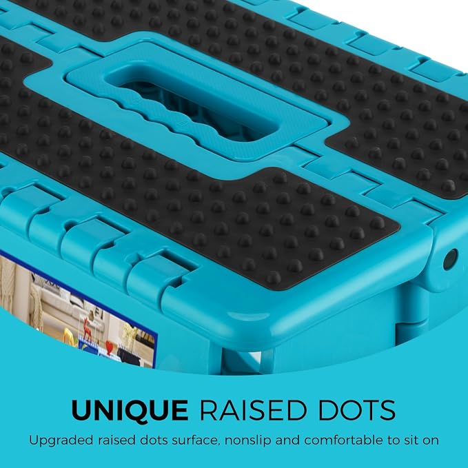 ACKO 13" Folding Step Stool, Non-Slip Surface for Adults & Kids, Dot Blue | Collapsible Heavy Duty Foldable Stools, Portable Foot Stepping Stool Holds 300 lbs, Kitchen Bathroom Outdoor, with Handle