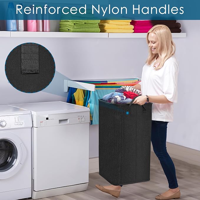 Large Laundry Basket, 80L Collapsible Tall Hamper with Handle Black | Dirty Clothes Hamper for Bedroom, Rectangular Sturdy Laundry Basket for College, Dorm, Towels, Toys