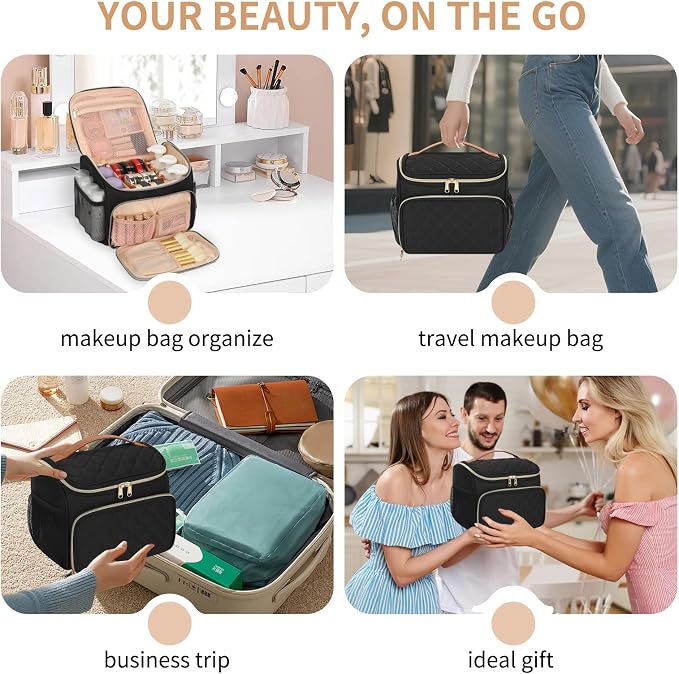 CUBETASTIC Travel Makeup Bag, Large Makeup Case Organizer, Cosmetic Storage | Multi-Pockets, Separate Makeup Brush Compartment, Premiun Metal Two Way Zipper, Portable Handle, Breathable Mesh