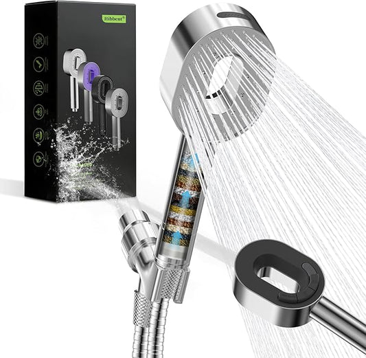 Hibbent Filtered Showerhead with handheld, High Pressure 5 Sprays Shower | Chrome Shower Head, Brass Holder & 71" Metal Hose, Water Softener for Hard Water-Remove Chlorine, Reduces Dry Itchy Skin