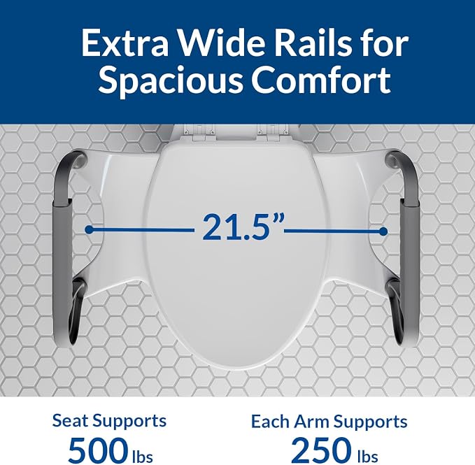 Bemis Assist Toilet Seat with Built-in Support Handles, Hinges Never Loosen, Fits Round and Elongated