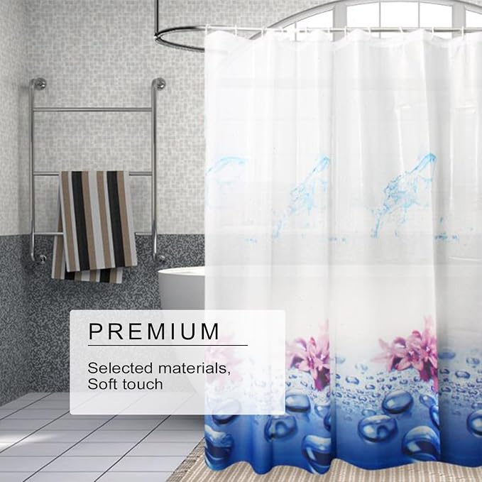 TIKABC Shower Curtain Liner, 4G PEVA Shower Liner, Plastic Waterproof Shower Curtains, 72x72 inch with Grommet Holes 3 Magnetic Weights