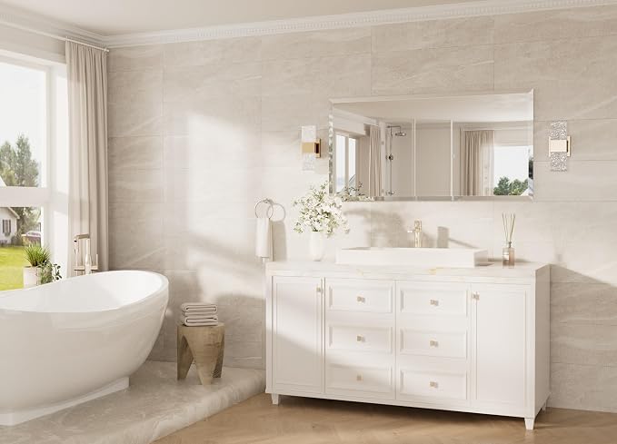 48x24 Beveled Frameless Bathroom Mirror Decorative, Bathroom Vanity Mirrored with 1" Beveled Edge, Shatterproof Modern Frameless Mirror Rectangle for Living Room, Entryway, Restroom