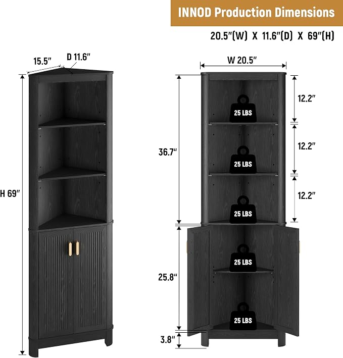 69" Tall Corner Shelf with Doors, 6-Tier Corner Storage Cabinet with Doors, Space Saver Shelf for Bathroom, Bathroom Floor Cabinet for Living Room Kitchen, Hallway