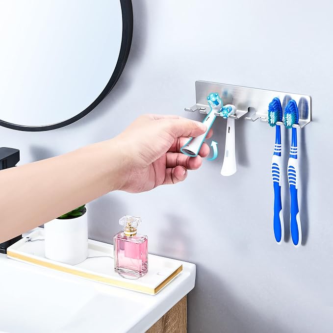 Electric Toothbrush Head Holder, Toothbrush Holders Wall Mounted, Electric Toothbrushs Holder, Bathroom Shower Tooth Brushing Holder, Tooth Brush Head Holder Organiser (Silver, Extra Large)