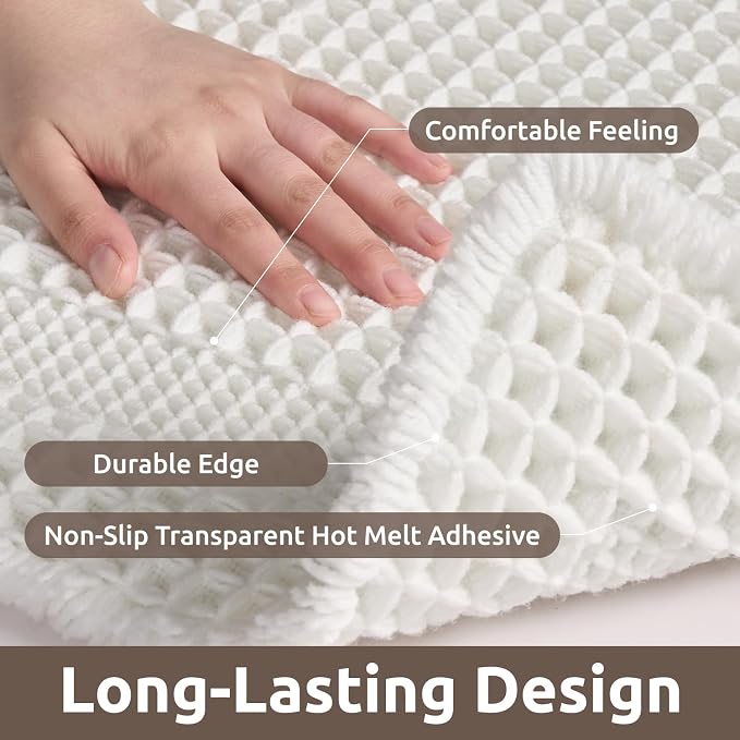 AMOAMI Waffle Bath-Mat, Absorbent Bath Mats for Bathroom Non Slip, Machine Washable Bathroom Rugs with Tassels Ultra Soft Boho Bath Rugs for Floor 17"x24" White
