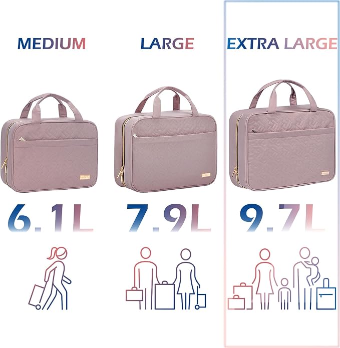 NISHEL Travel Toiletry Bag for women, Portable Hanging Organizer for Family-Sized Shampoo, Conditioner, Brushes Set, Makeup Accessories, Extra Large Size, Peach Pink | for Family-Sized Shampoo, Conditioner, Brushes Set, makeup Accessories, Extra Large ...