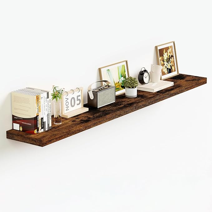 Vivelove Floating Shelves 9 inch Deep 48”Long Set of 1, Rustic Brown | Easy Install With Hardware, 1.5" Thick, Invisible Brackets, Wall Mounted, No Sagging, For Any Room
