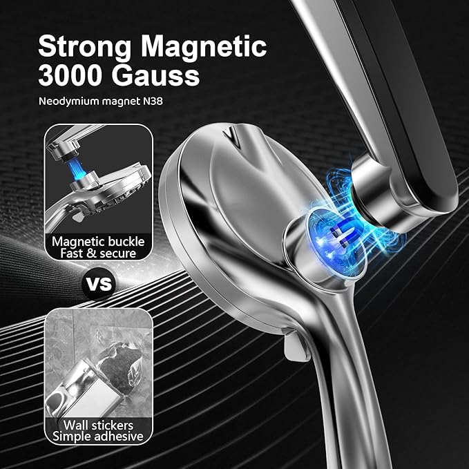 Rain Shower Head with filtered Handheld High Pressure rainfall Shower Heads with Handheld Spray Combo Adjustable one-piece stand daul shower head Built-in Magnetic Docking and Power Jets | Dual shower heads; one-piece bracket adjusts height and angle; ...