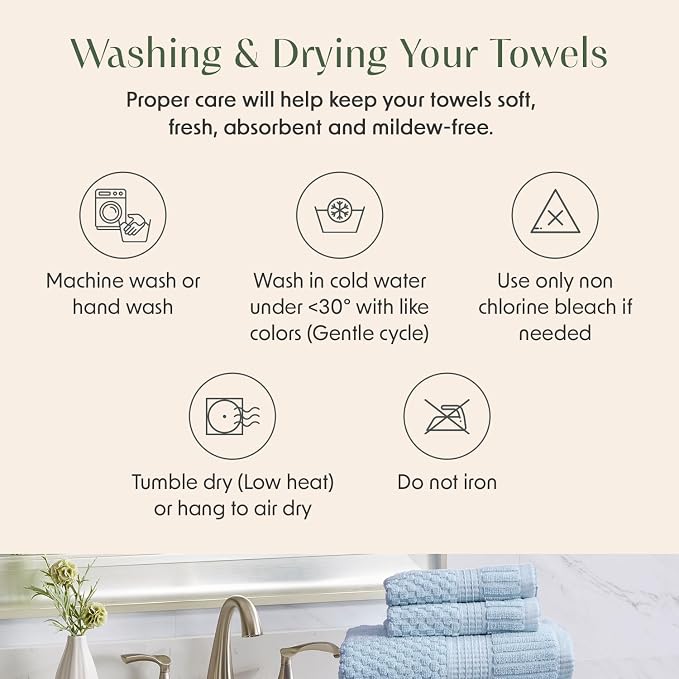 100% Cotton 6 Piece Bath Towel Set | Blue Towels | Oeko‑TEX Standard 100 | Soft & Absorbent, Quick‑Dry | Trinity Collection - Chambray Blue