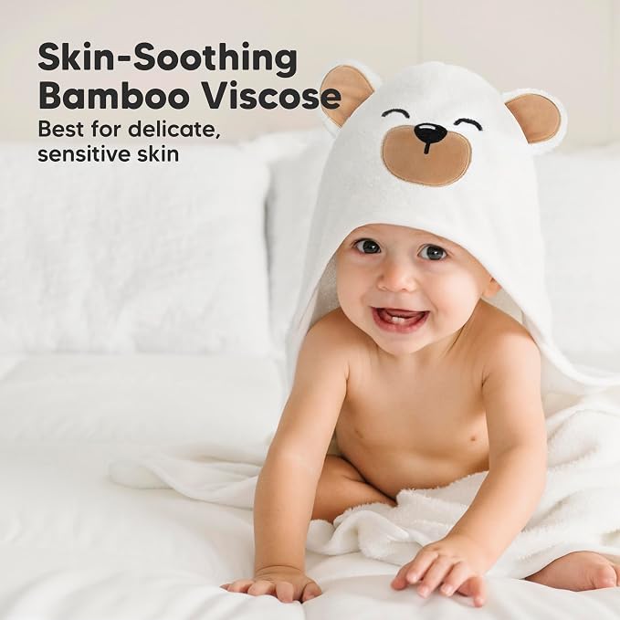 KeaBabies Hooded Baby Towel for Newborn, Baby Bath Towels (Grizzly, 30x30) | Viscose Derived from Bamboo, Large Baby Towels with Hood, Boys, Girls, Toddler, Soft Absorbent Baby Bath Essentials