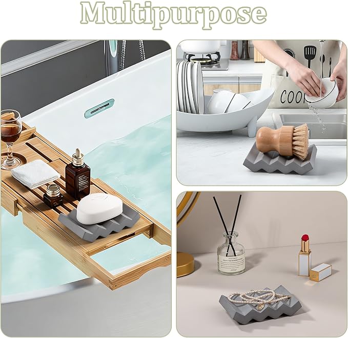 Bar Soap Holder Diatomite Soap Dish Sponge Caddy, Dark Grey | Self Draining, Fast Drying, Soap Saver, for Shower, Bathroom, Kitchen Sink