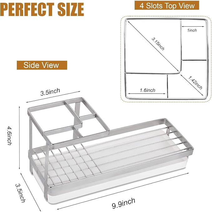 Toothbrush Holders Toothpaste Organizer Bathroom Accessories, Silver | Stainless Steel, 4 Slots, Removable Drip Tray, Easy to Clean, Electric Toothbrush Storage, for Countertop, Shower, Sink