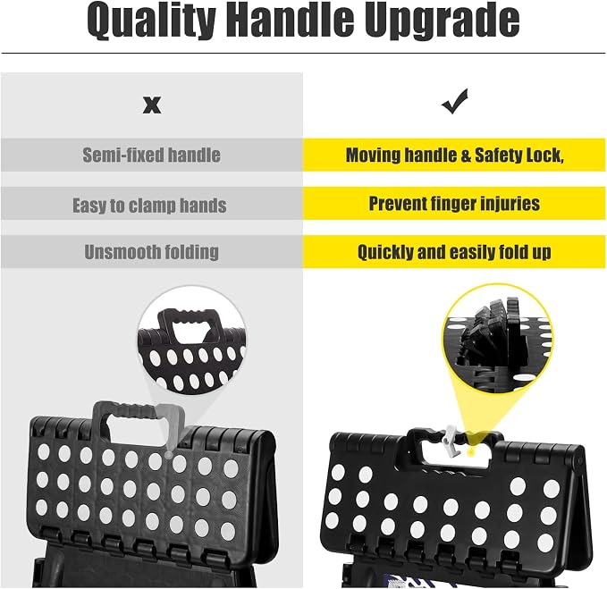 Delxo 17.5 Inch Folding Step Stool,Foldable Stool for Adults with Safety Lock,Portable Collapsible Plastic Step Stool,Non Slip Folding Stools for Kitchen Bathroom Bedroom Up to 400LBS,(Black 1PC) | Step Stool with Safety Lock,Portable Collapsible Step ...