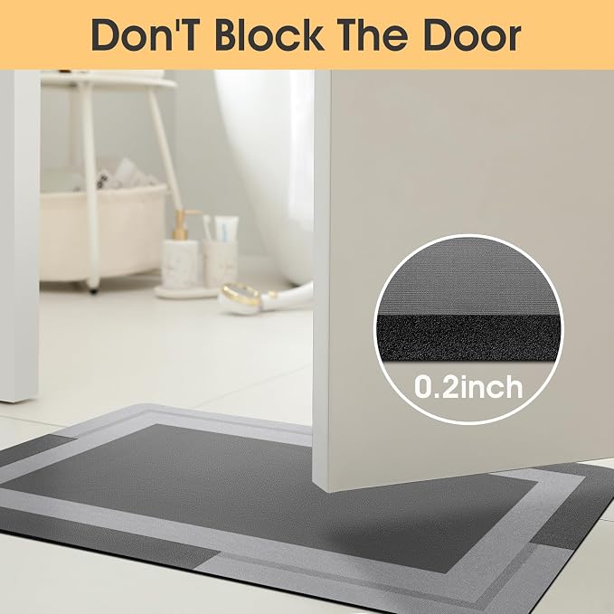 Non Slip Bath Mat, Thin Bathroom Rugs Fit Under Door, Quick Dry Bath Mats, Machine Washable Bath Rugs for Bathroom, Bathtub & Kitchen, Bathtub & Kitchen, Grey/Bordered/3 Piece