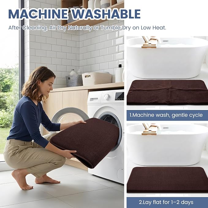 Smiry Memory Foam Bath Mat 47x24, Extra Soft Absorbent Bathroom Rugs | Brown Quick Dry, Machine Washable Bath Mats for Bathroom, Shower, Tub and Home Decor Accessories