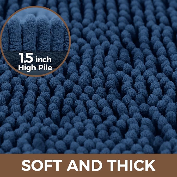 Bcoimo 48x30 Chenille Bath Mat – Non-Slip with Backing Bath Rug Ultra-Absorbent and Machine Washable Bathroom Mat Quick-Dry Design. Ideal for Bathroom Shower and Tub Areas