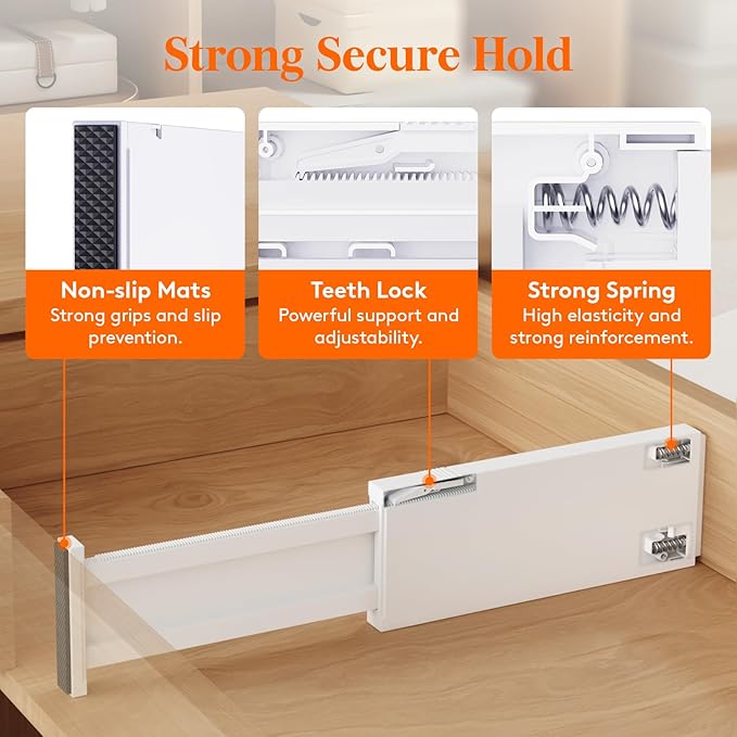 Lifewit 4" High Upgrade Drawer Divider, Adjustable Drawer Organizer Clothes | 12 Pack 11-17" Expandable White Plastic Drawer Separator for Dresser, Kitchen, Closet, Nursery, Office Organization & Storage