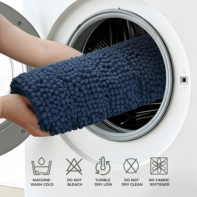 Bcoimo Bath Rug Mat Sets, 2 Piece High Absorbent Chenille Bathroom Mat Navy | Non Slip with Rubber Backing Bathroom Rugs set; Machine Washable;Extra Soft Bath Rug;High Absorbent、Quick Dry Microfiber mat