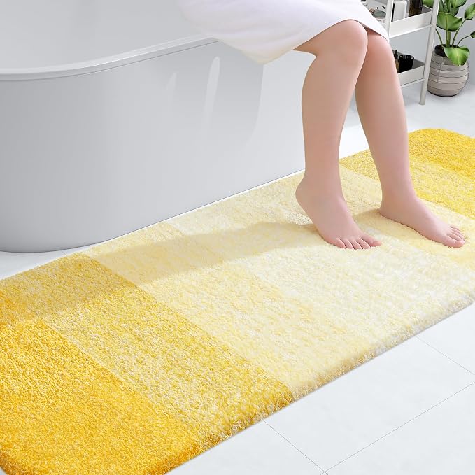 OLANLY Bathroom Runner Rug 70x24, Extra Soft Absorbent Microfiber Bath Rugs | Yellow, Non-Slip Quick-Drying Rubber Backing, Washable Long Bath Mat for Floor, Tub and Shower, Home Decor