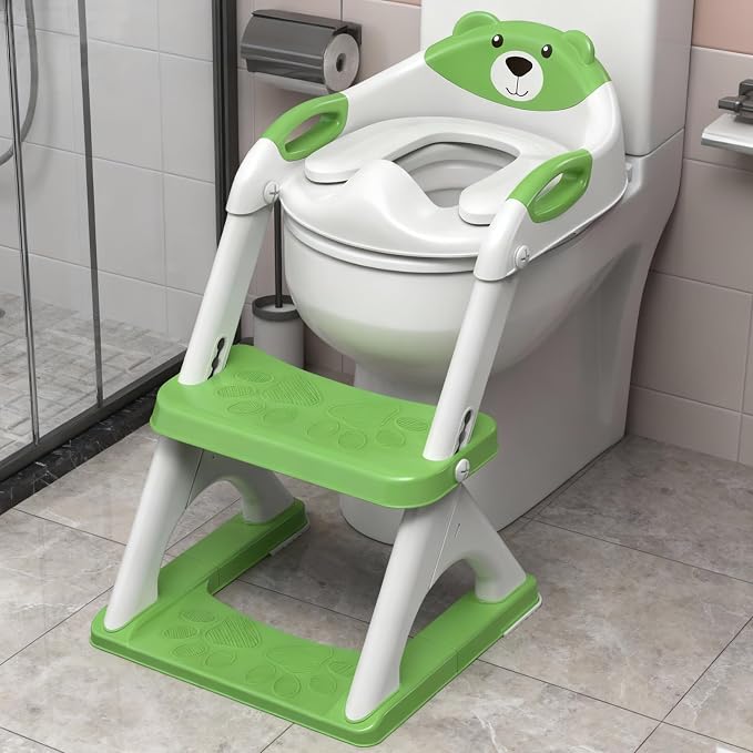 Potty Training Toilet for Toddlers, 2-in-1 Potty Training seat, Anti-Slip | SKYROKU, Fits Round & Elongated Toilets, 6 Heights, Splash Guard, Foldable, Holds 200+ lbs, Step Stool, Dishwasher Cushion
