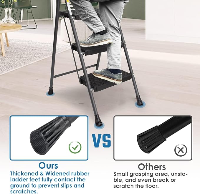 GOLYTON 3 Step Ladder,Step Stools for Adults, 500lbs Capacity | Step Stool Foldable, Steel Ladder for Household and Office, Grey