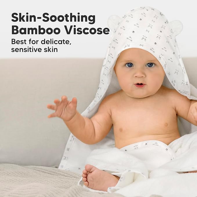 KeaBabies Hooded Baby Towel for Newborn, Baby Bath Towels (KeaStory, 35x35) | Viscose Derived from Bamboo, Large Baby Towels with Hood, Boys, Girls, Toddler, Soft Absorbent Baby Bath Essentials